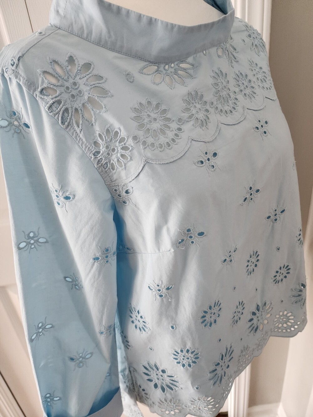 NWT J Crew Funnelneck Shirt in Eyelet Misty Blue Sz 6P